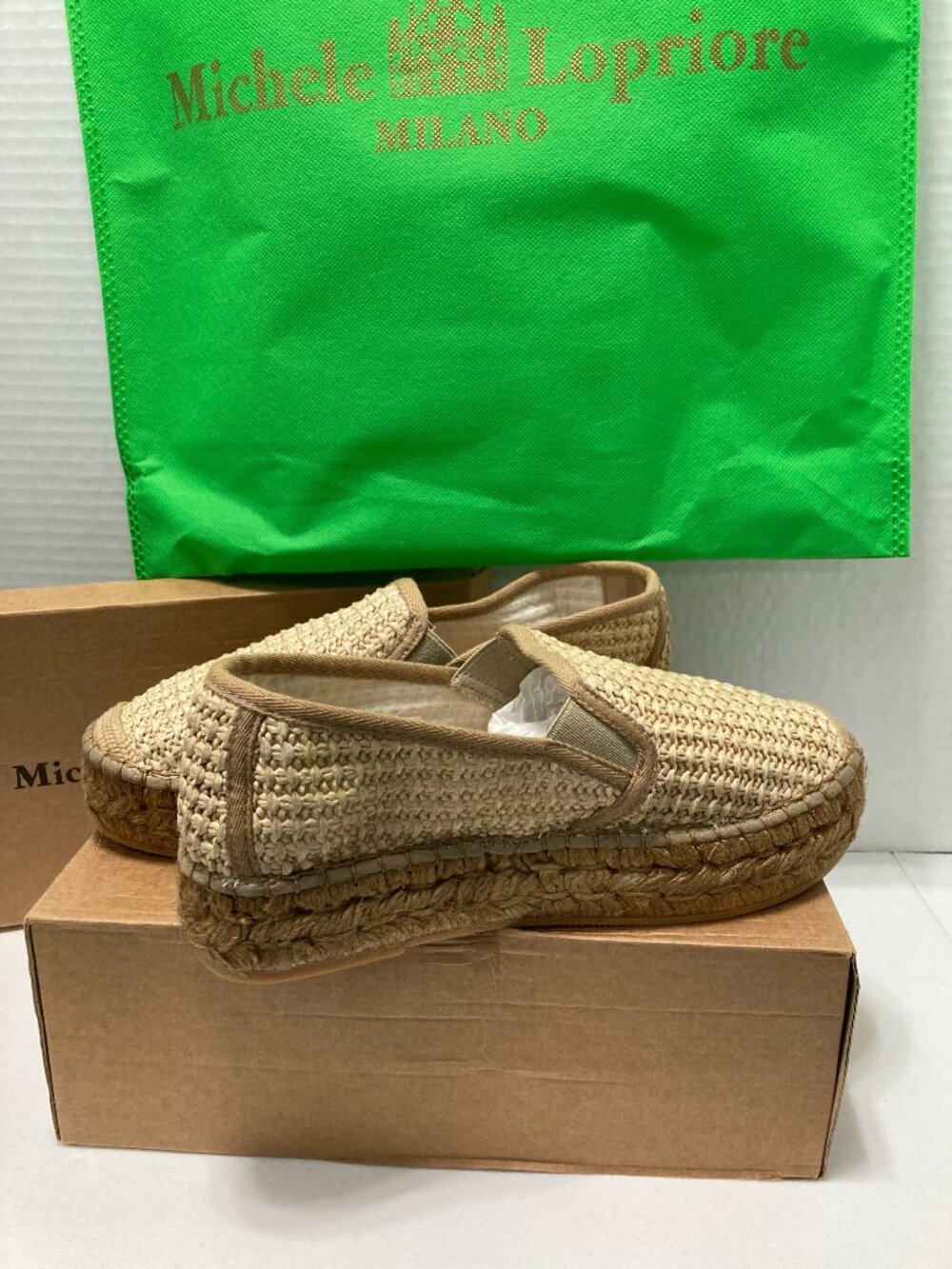 NWBox Michele Lopriore Milano Vanessa Spadrille Shoes Platform Raffia Luxury 38 - Picture 3 of 16